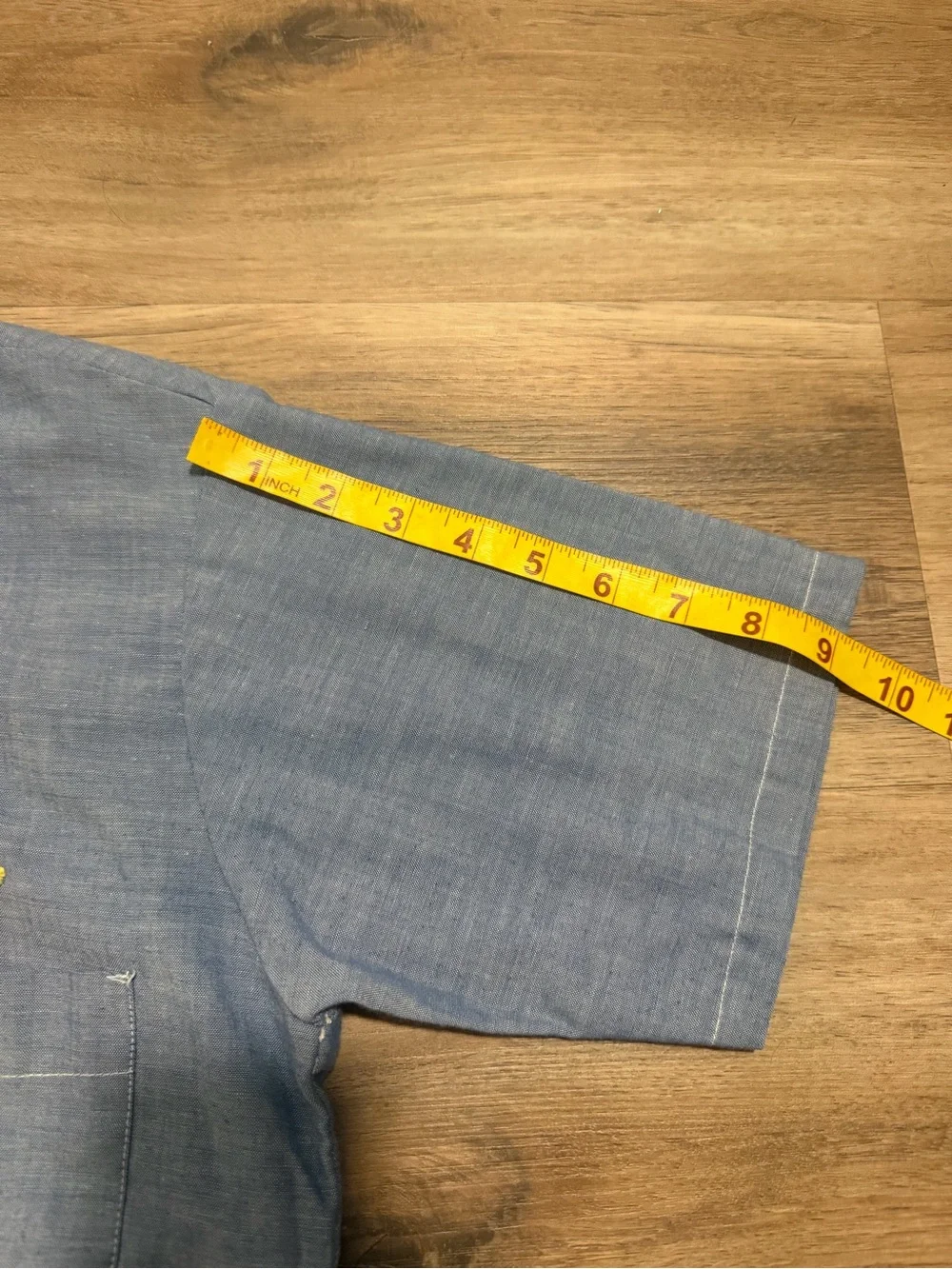 Vtg 70s BIG MAC Chambray Shirt Short Sleeve Sz M Western Chain Stitch